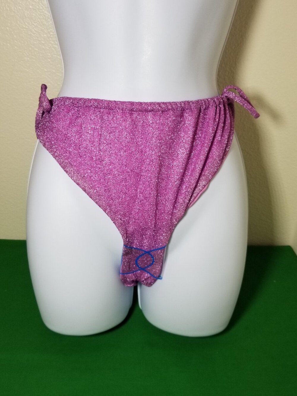 Pink Sparkle Glitter Bikini Bottom Side Ties Size 10 Sexy Beach‎ Vacation NWOT